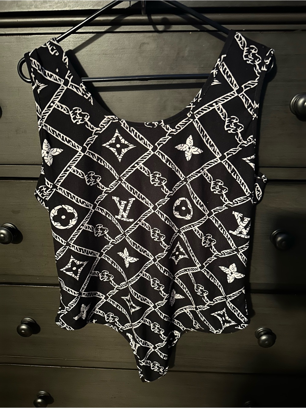 Black and White Logo-Print Sleeveless Bodysuit